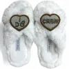 Yomisma Women's Faux Fur Slippers - Global Recycled Standard Certified With I Do Crew Wedding Embellishments In White