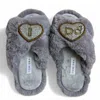 Yomisma Women's Faux Fur Slippers - Global Recycled Standard Certified With I Do Wedding Embellishment - Gre In Gray