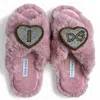 Yomisma Women's Faux Fur Slippers - Global Recycled Standard Certified With I Do Wedding Embellishments - Pi In Pink
