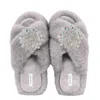 Yomisma Women's Faux Fur Slippers - Global Recycled Standard Certified With Iridescent Jewel Embellishments In Grey