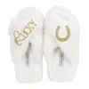Yomisma Women's Faux Fur Slippers - Global Recycled Standard Certified With Lucky + Horse Shoe Embellishment In White