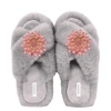 Yomisma Women's Faux Fur Slippers - Global Recycled Standard Certified With Lavender Jewel Embellishments - In Grey