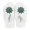 Yomisma Women's Faux Fur Slippers - Global Recycled Standard Certified With Turquoise Jewel Embellishments - In White