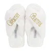 Yomisma Women's Faux Fur Slippers - Global Recycled Standard Certified "worthy + Beautiful" Embellishment - In White