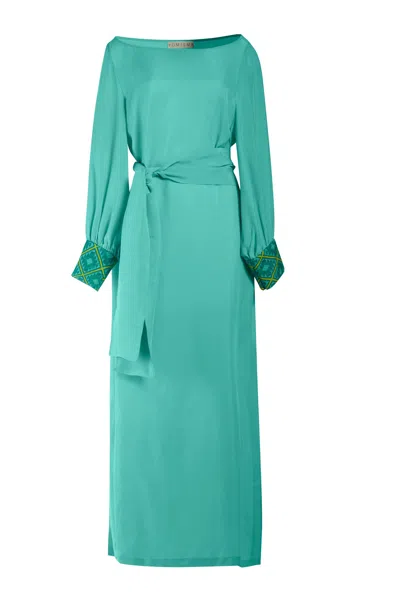 Yomisma Women's Green / Blue Turquoise Dreams Chiapas Embroidered Kaftan Caftan In Green/blue