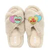 Yomisma Women's Neutrals Faux Fur Slippers - Global Recycled Standard Certified Valentine's Day - Be Mine + In Beige