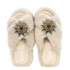 Yomisma Women's Neutrals Faux Fur Slippers - Global Recycled Standard Certified With Grey Tourmaline Jewel E In Beige/gray