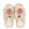 Yomisma Women's Faux Fur Slippers - Global Recycled Standard Certified With Light Pink Jewel Embellishments In Beige/pink