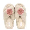 Yomisma Women's Neutrals Faux Fur Slippers - Global Recycled Standard Certified With Lavender Jewel Embellis In Beige/pink