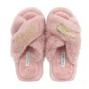 Yomisma Women's Pink / Purple Faux Fur Slippers - Global Recycled Standard Certified - Blessed + Angel Wing In Pink/purple