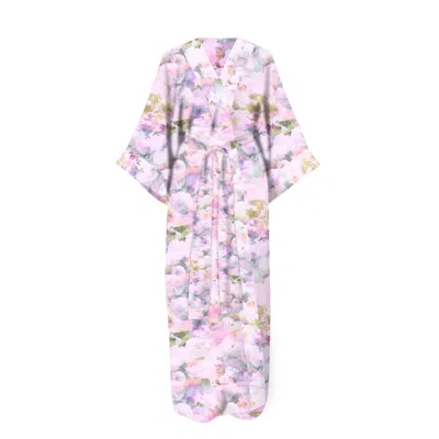 Yomisma Women's Pink / Purple Robe/swimsuit Cover Up In Exclusive Pink Poppy Print In Pink/purple