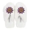 Yomisma Women's White Faux Fur Slippers - Global Recycled Standard Certified With Lavender Jewel Embellishme In White