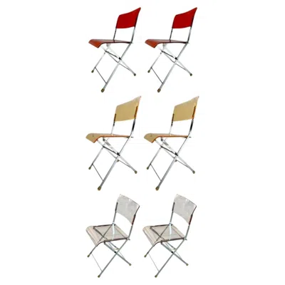 Pre-owned Yonel Lebovici Acrylic Folding Chairs (giancarlo Piretti-style) + Chrome Frames, Set Of 6 In Brown