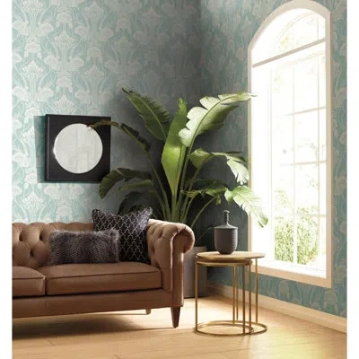 York Wallcoverings Antonina Vella Deco Damask 27' L X 27" W Wallpaper Double Roll In Brown