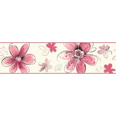 York Wallcoverings Floral Border In Hot Pink,beige,black