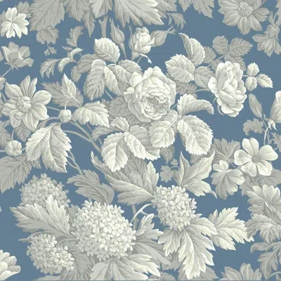 York Wallcoverings French Dressing 33' X 20.5" Floral And Botanical Distressed Wallpaper Roll In Wedgwood Blue,white