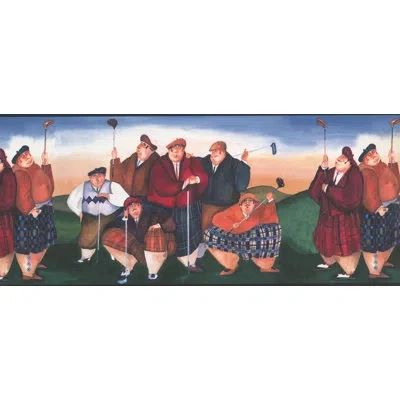 York Wallcoverings Golf Clubs On The Course Trim Retro Design 15' L X 10.5'' W Wallpaper Border In Dark Green