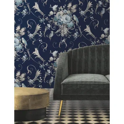 York Wallcoverings Parrots With Floral Bouquets Peel And Stick Floral Wallpaper In Blue