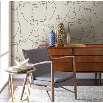 York Wallcoverings Portraits Peel And Stick Wallpaper Roll In Linen,charcoal