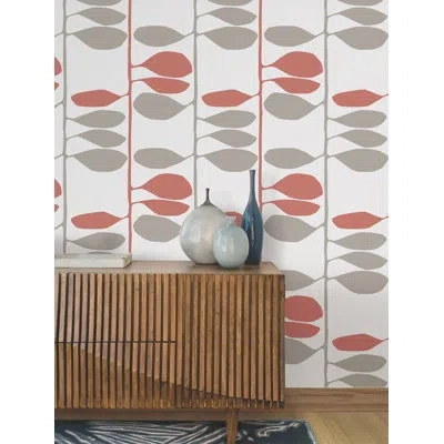 York Wallcoverings Sculpted Vines Vermillion And Graphite Wallpaper In Red