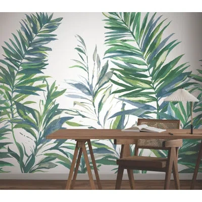 York Wallcoverings Swaying Palms Rouge And Mink Mural In Blue