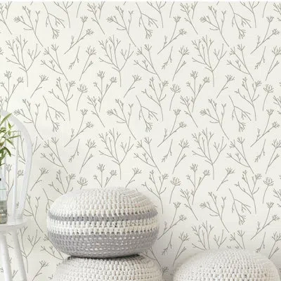 York Wallcoverings Twigs 16.5' L X 20.5" W Peel And Stick Wallpaper Roll In White