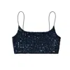 Yorstruly Women's Blue Skinny Bra - Midnight Sequinned In Blue