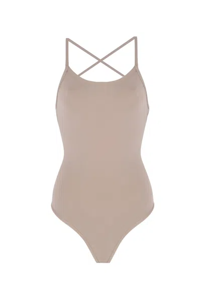 Yorstruly Women's Neutrals Racer Swimsuit - Taupe