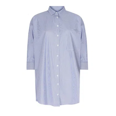 Yorstruly Women's Overshirt Poplin - Blue Stripped - Poplin Shirt With Short & Foldable Sleeves