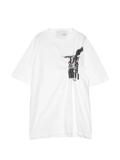 Yoshiokubo Eagle-print Gathered T-shirt In White
