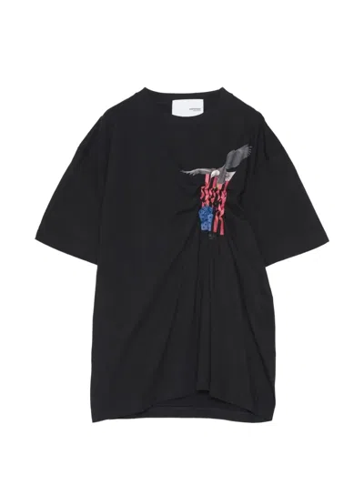 Yoshiokubo Eagle-print Ruched T-shirt In Black