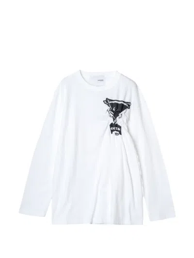 Yoshiokubo Ghost Track Smocking-embroidered T-shirt In White