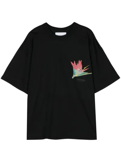 Yoshiokubo Graphic-print Cotton T-shirt In Black