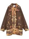 Yoshiokubo Leaf-print Single-breasted Coat In Brown
