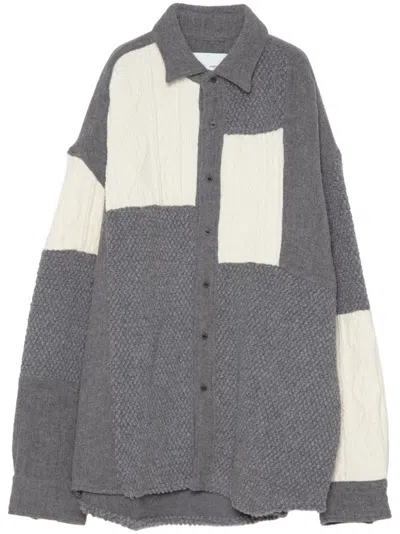 Yoshiokubo Long-sleeve Knitted-panels Shirt In 灰色