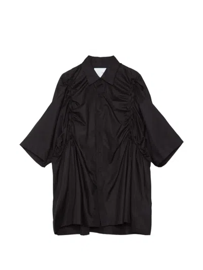Yoshiokubo Ruched Short-sleeve Shirt In Black