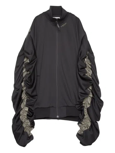 Yoshiokubo Ruched-sleeves Zip-up Jacket In Black