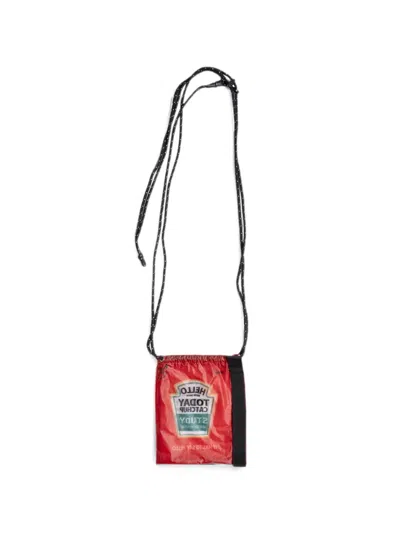 Yoshiokubo Small Graphic-print Drawstring-fastening Shoulder Bag In Red