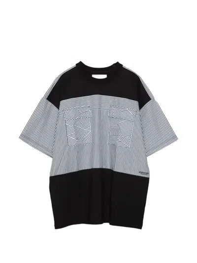 Yoshiokubo Striped-panel T-shirt In Black