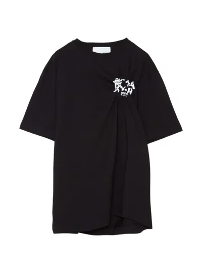 Yoshiokubo Twisted-detail Logo-print T-shirt In Black