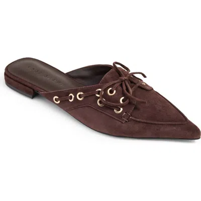 Yosi Samra Astor Pointed Toe Suede Flat Mule In Chocolate