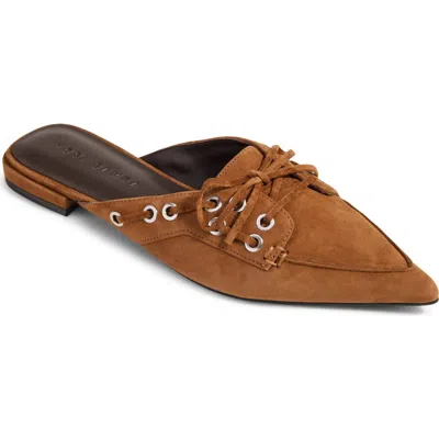 Yosi Samra Astor Pointed Toe Suede Flat Mule In Whiskey