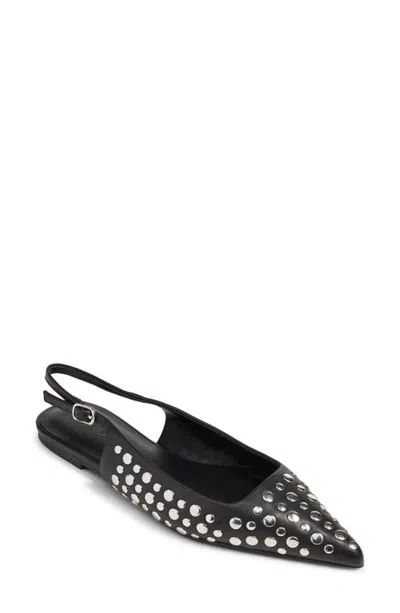Yosi Samra Bedford Studded Slingback Flat In Black W/silver Studs