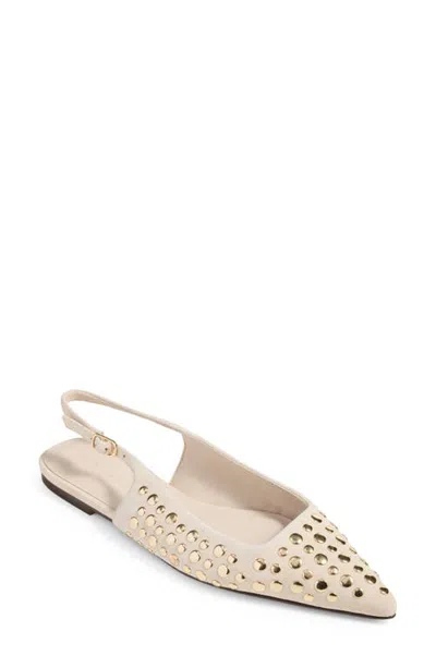 Yosi Samra Bedford Studded Slingback Flat In Bone W/gold Studs