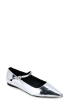 Yosi Samra Camille Pointed Toe Mary Jane Flat In Silver