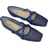 Yosi Samra Chloe Square Toe Flat In Blue