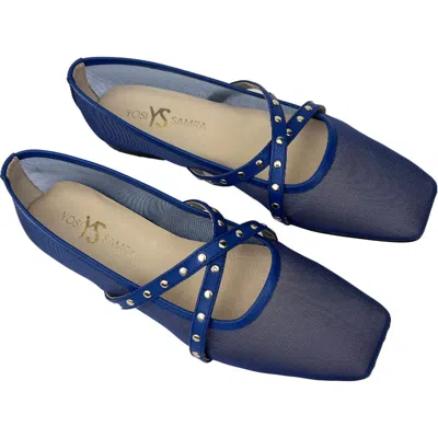 Yosi Samra Chloe Square Toe Flat In Blue
