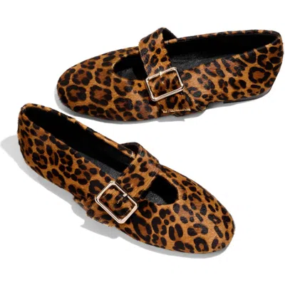 Yosi Samra Danvers Leather Mary Jane Flat In Leopard