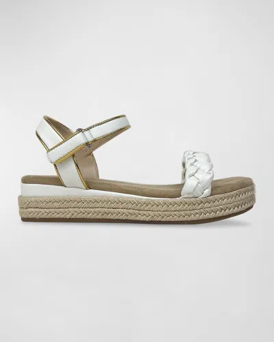 Yosi Samra Kids' Miss April Ankle Strap Espadrille Platform Wedge Sandal In White Gold