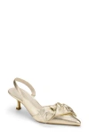 Yosi Samra Kaleigh Bow Slingback Pointed Toe Kitten Heel Pump In Gold